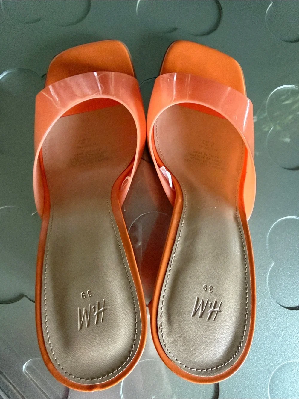 H&M Wedge Heel Mules Women’s Size 8 Orange Patent Square Toe